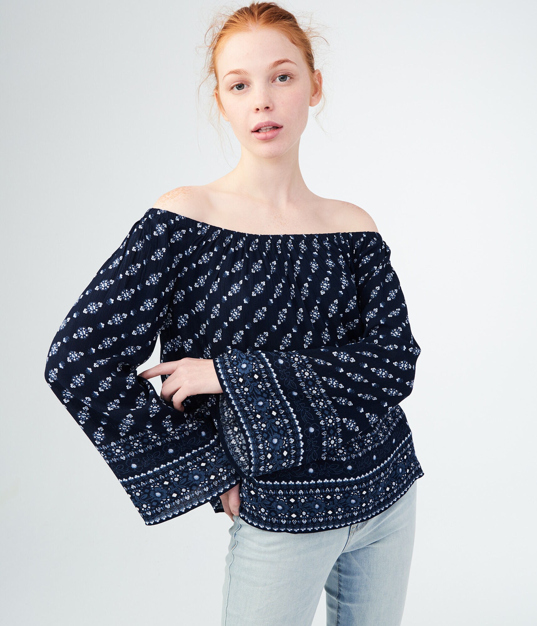 Long Sleeve Floral Off-The-Shoulder Top