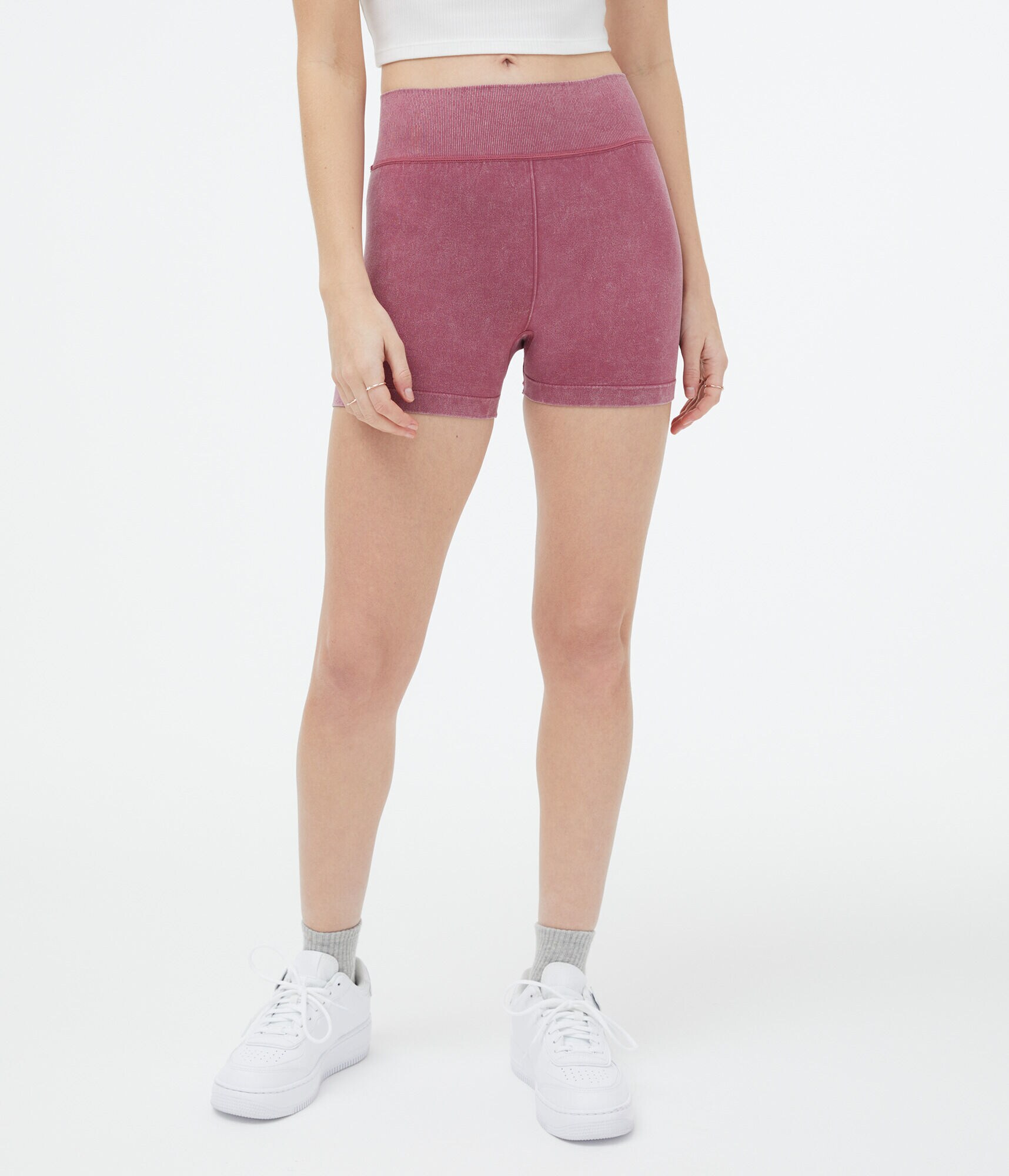 Acid Wash Seamless High-Rise Booty Shorts