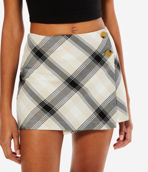 Plaid Mid-Rise Wrap Mini Skirt Plaid Mid-Rise Wrap Mini Skirt