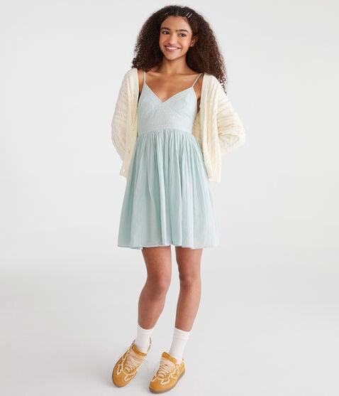 Solid V-Neck Gauze Babydoll Dress Solid V-Neck Gauze Babydoll Dress