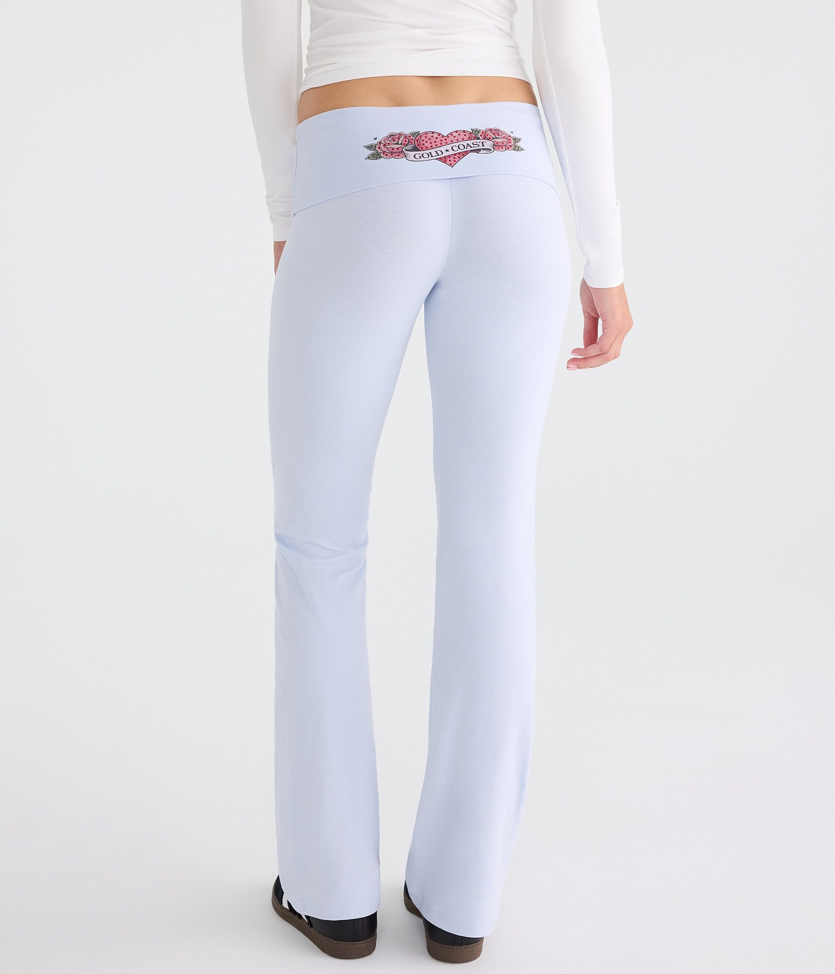 D&eacute;j&agrave; For Aero Gold Coast Rhinestone Low-Rise Fold-Over Flare Pants