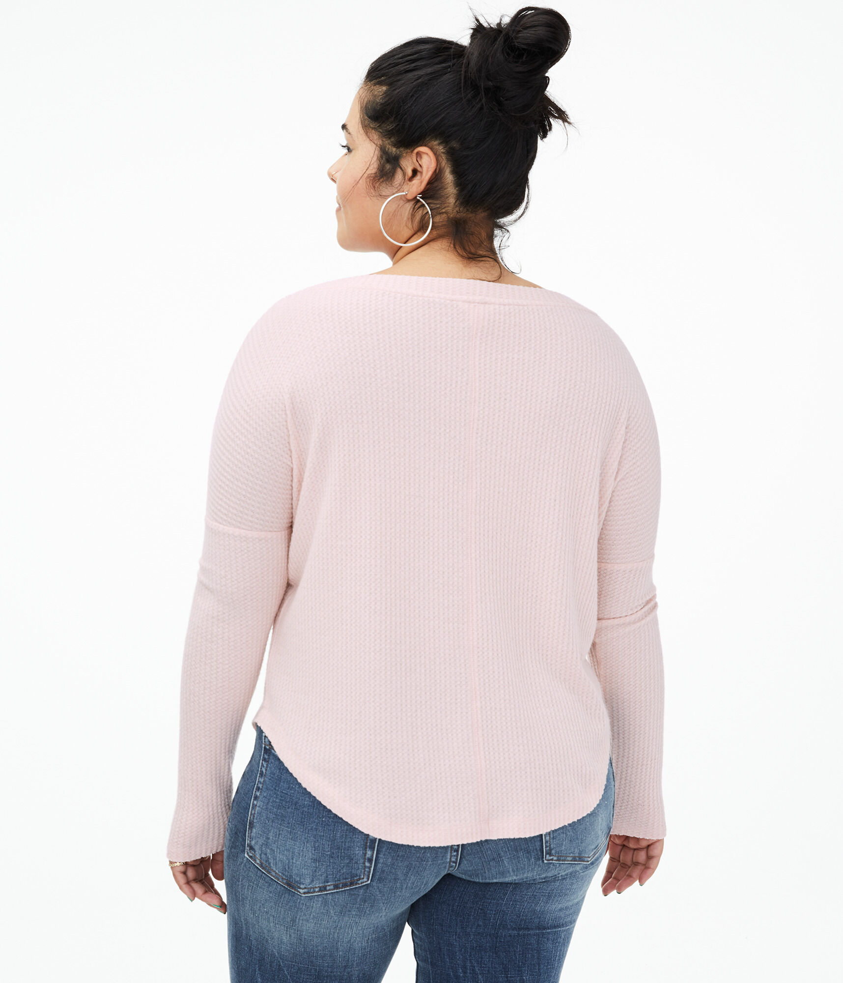 Long Sleeve Waffle-Knit Boat-Neck Top