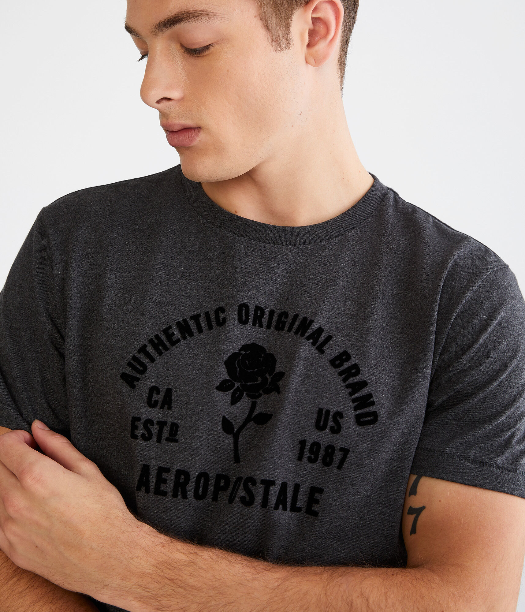 Aeropostale Rose Flocked Graphic Tee
