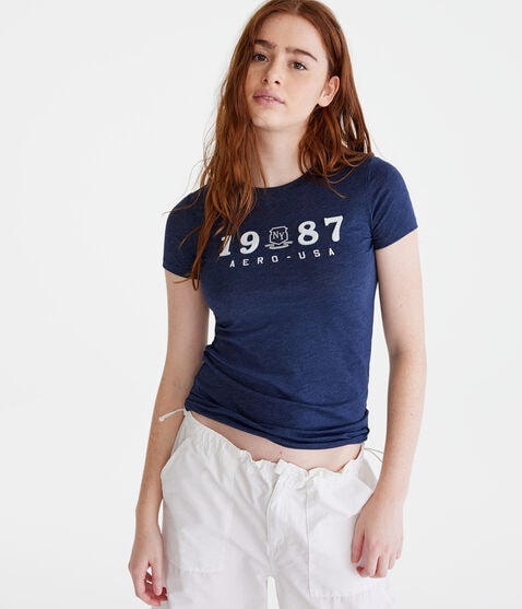 Aero-USA 1987 Crest Glitter Appliqué Graphic Tee