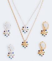 Best Friends Multicolor Rhinestone Heart Necklace & Earring Set