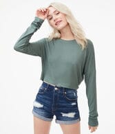 Long Sleeve Ribbed Cropped Dolman Tee
