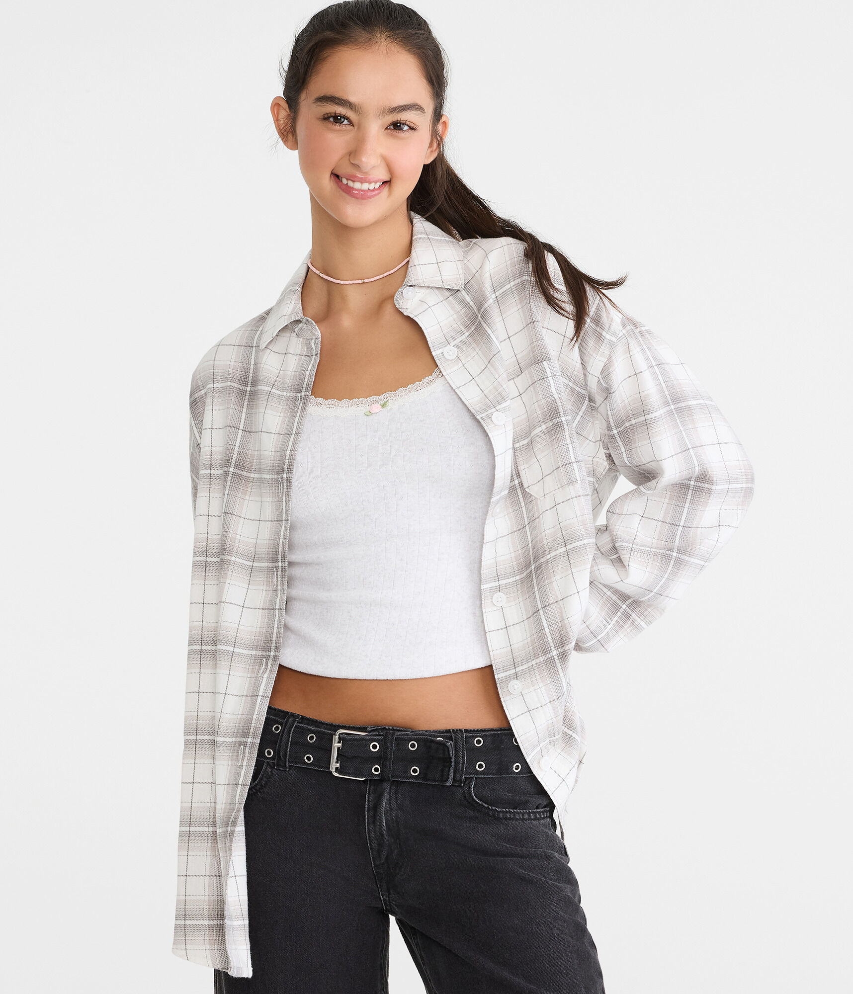 Long Sleeve Relaxed Plaid Shirt