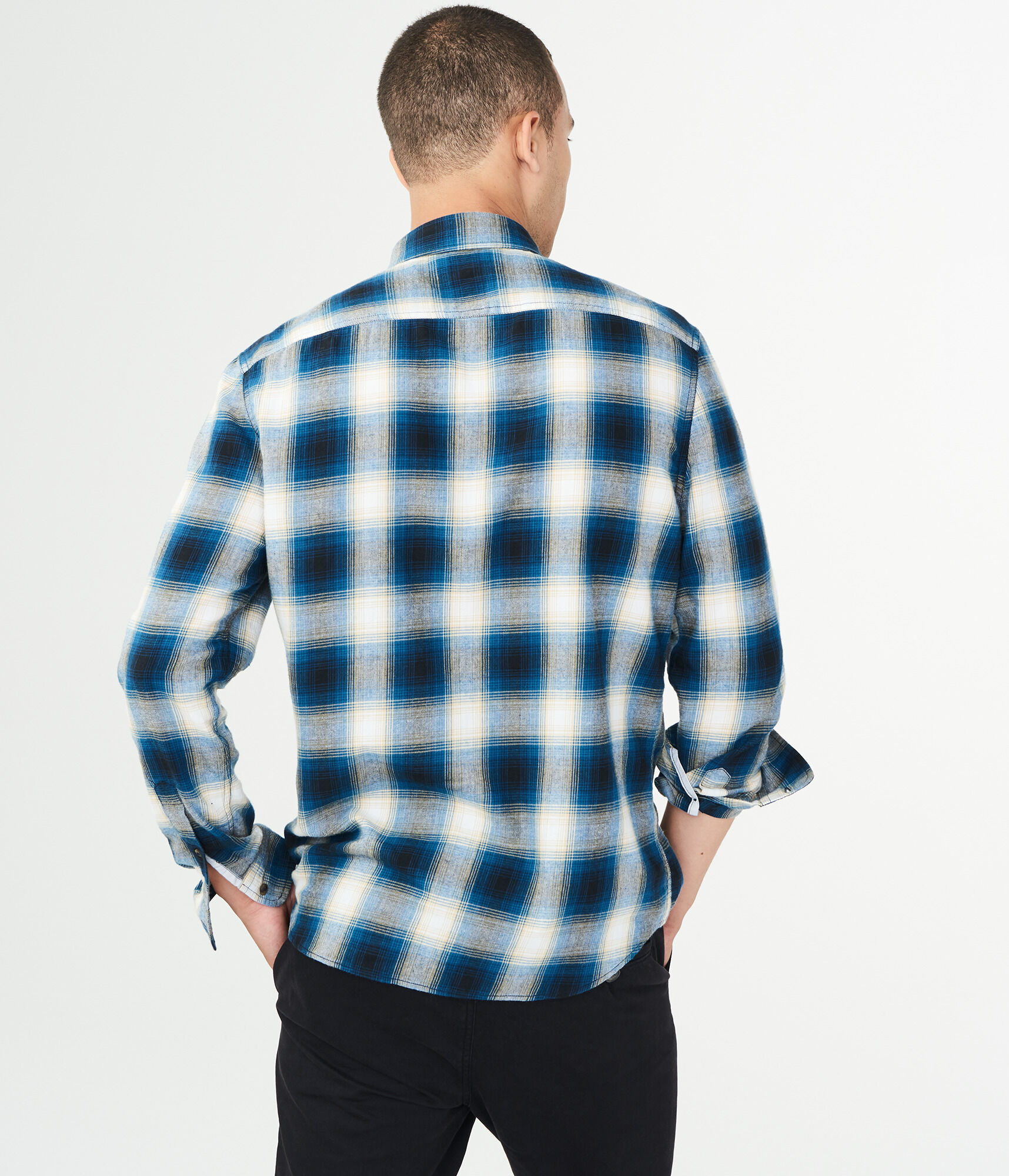 Long Sleeve Ombre Plaid Woven Shirt
