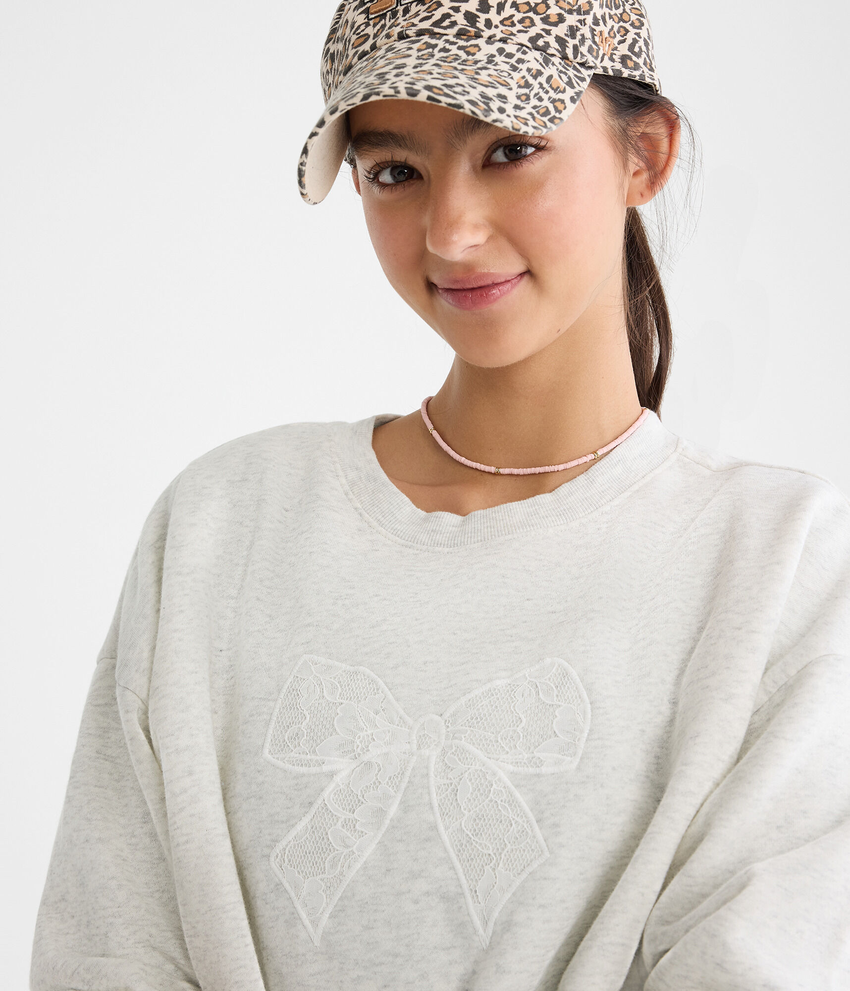 Cloud Soft Lace Bow Oversized Crew Sweatshirt