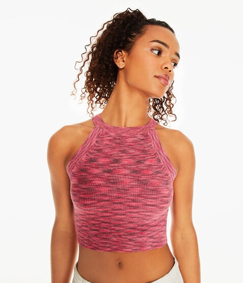 Space-Dye Cropped High-Neck Sweater Tank