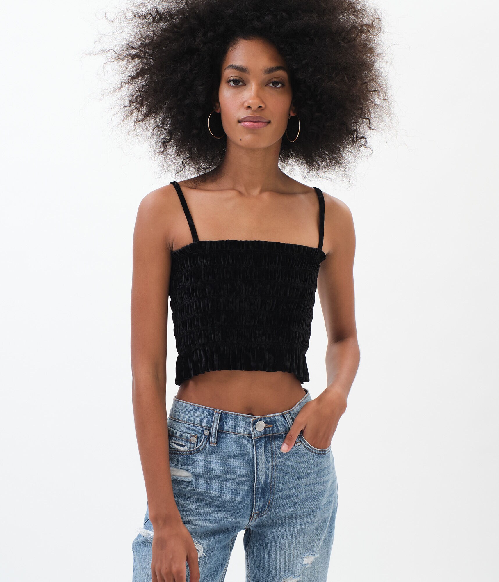 Smocked Velvet Cropped Cami***