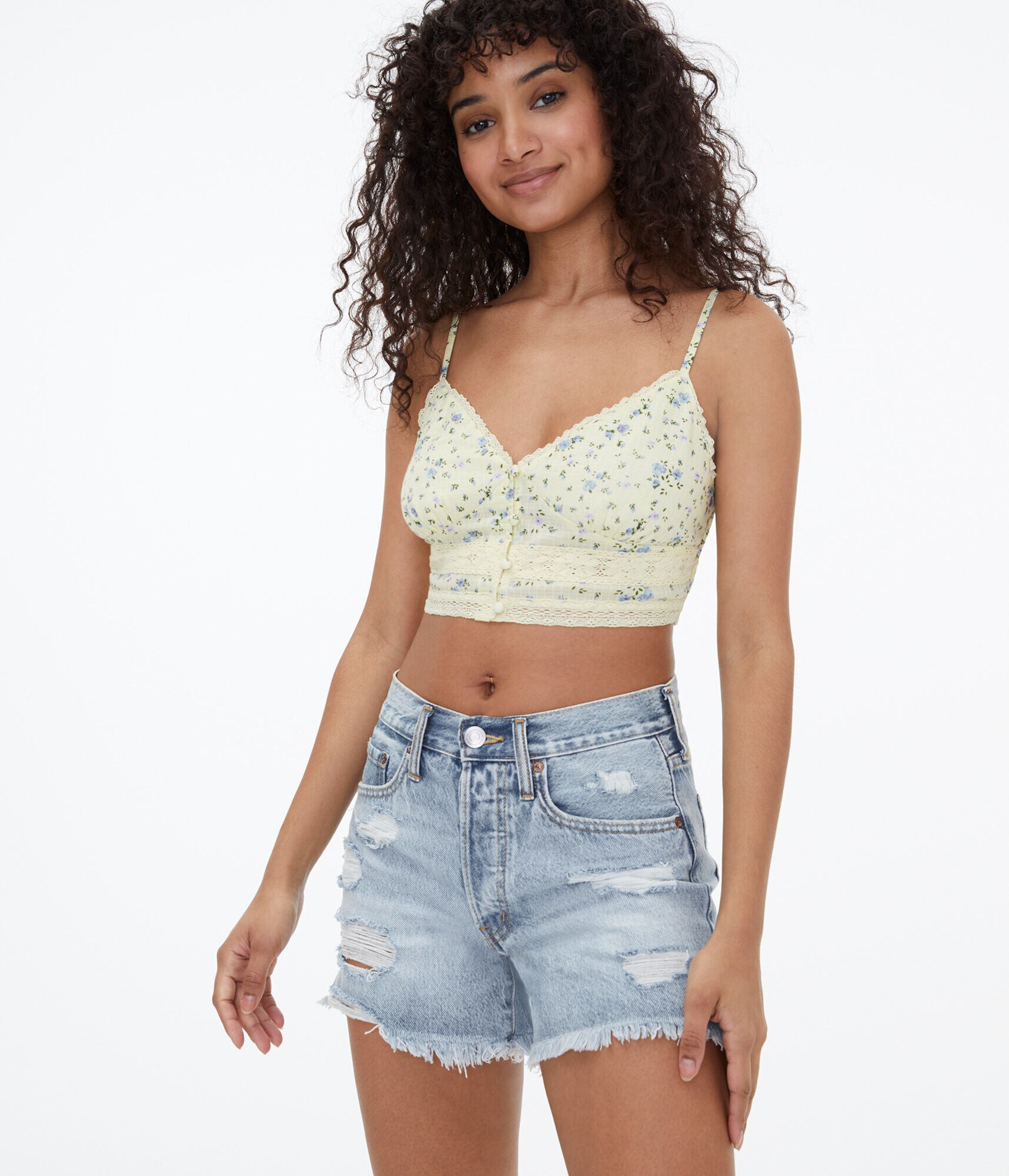Floral Lace Button-Front Cropped Cami
