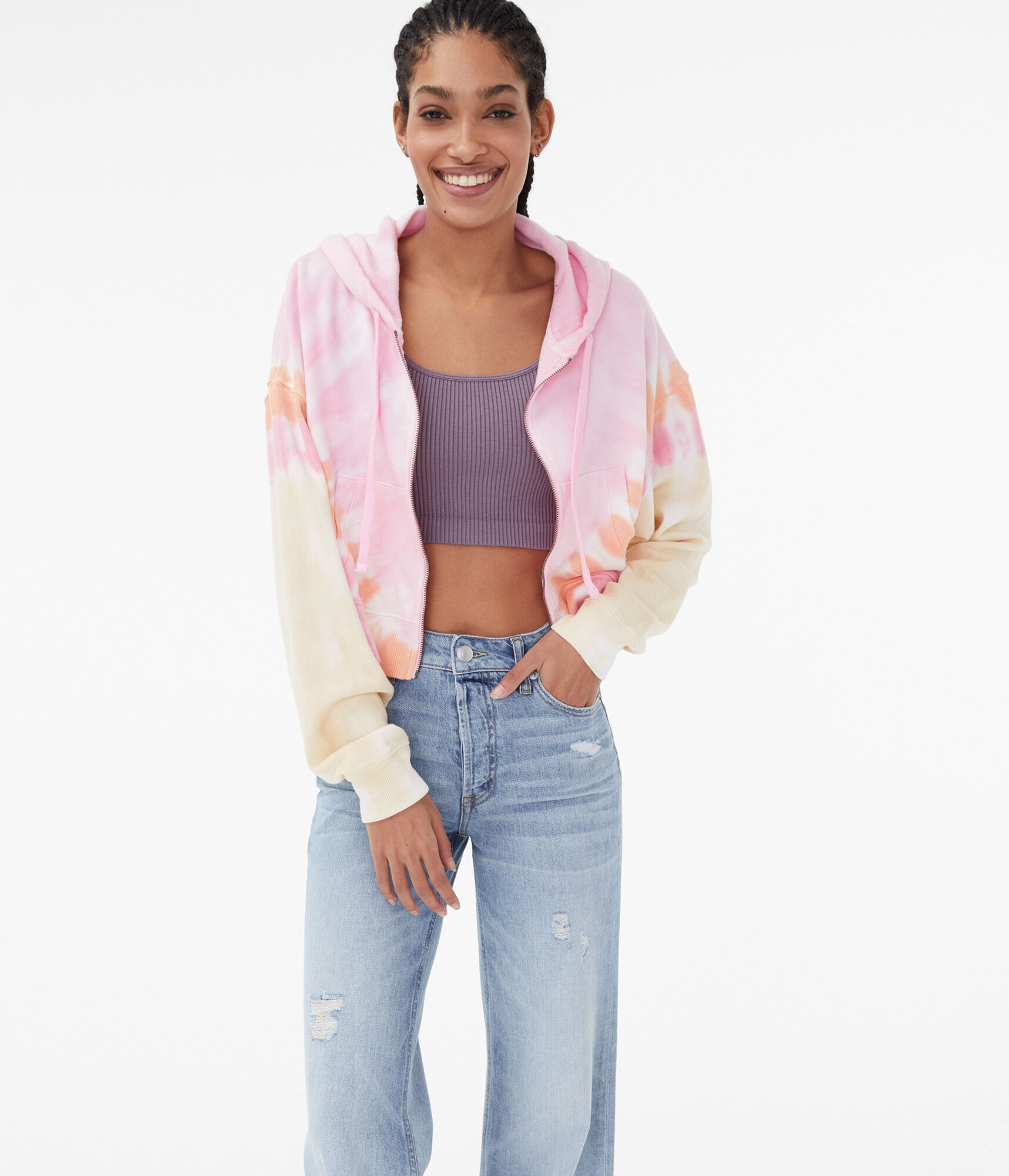 Slouchy Tie-Dye Full-Zip Hoodie