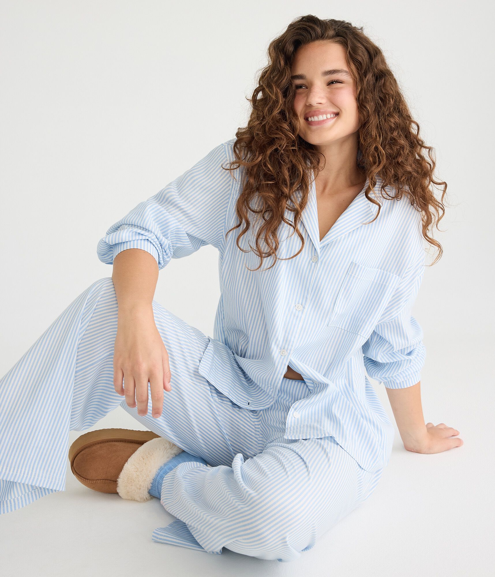 Long Sleeve Thin Stripe Sleep Shirt