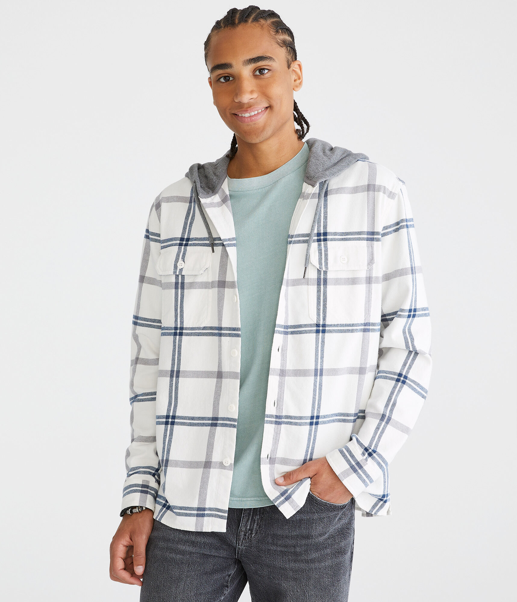 Long Sleeve Hooded Plaid Flannel Shirt