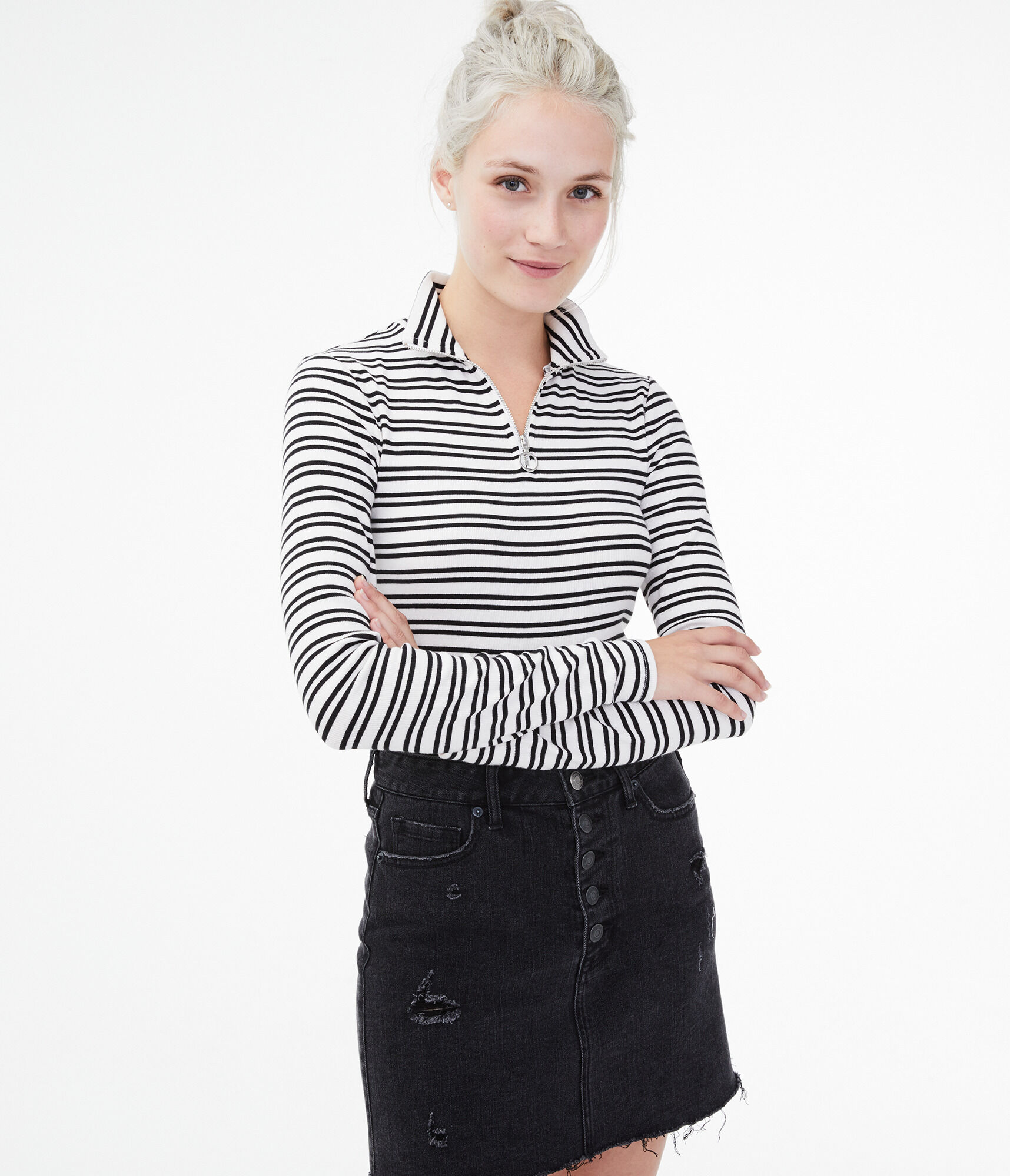 Long Sleeve Striped Quarter-Zip Top