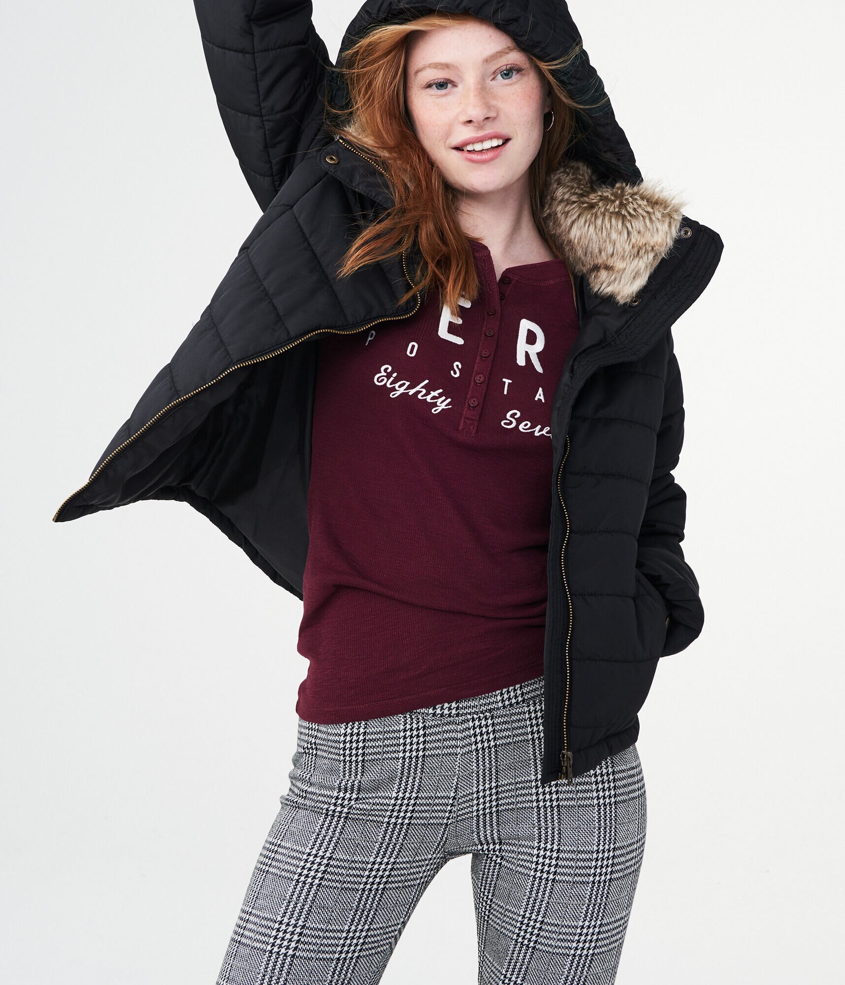 Solid Faux Fur-Trim Puffer Jacket