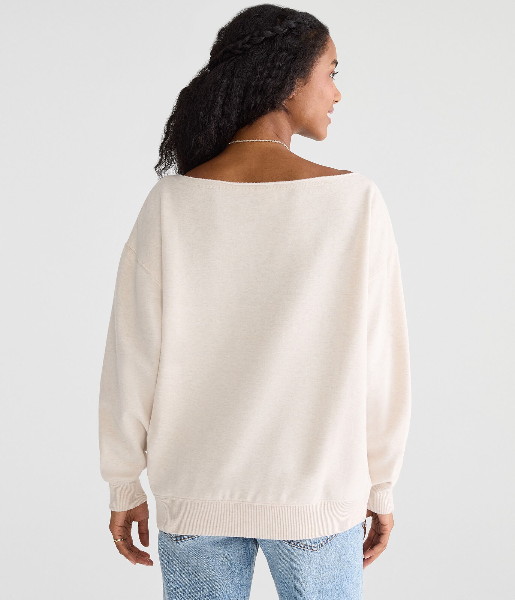 Plaid Teddy Bear Off-The-Shoulder Sweatshirt