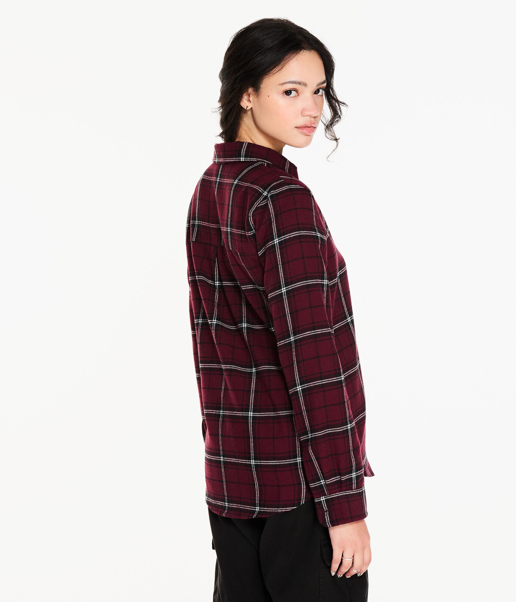 Long Sleeve Oversized Plaid Flannel Button-Down Shirt