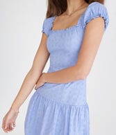 Solid Eyelet Square-Neck Drop-Waist Bubble Dress