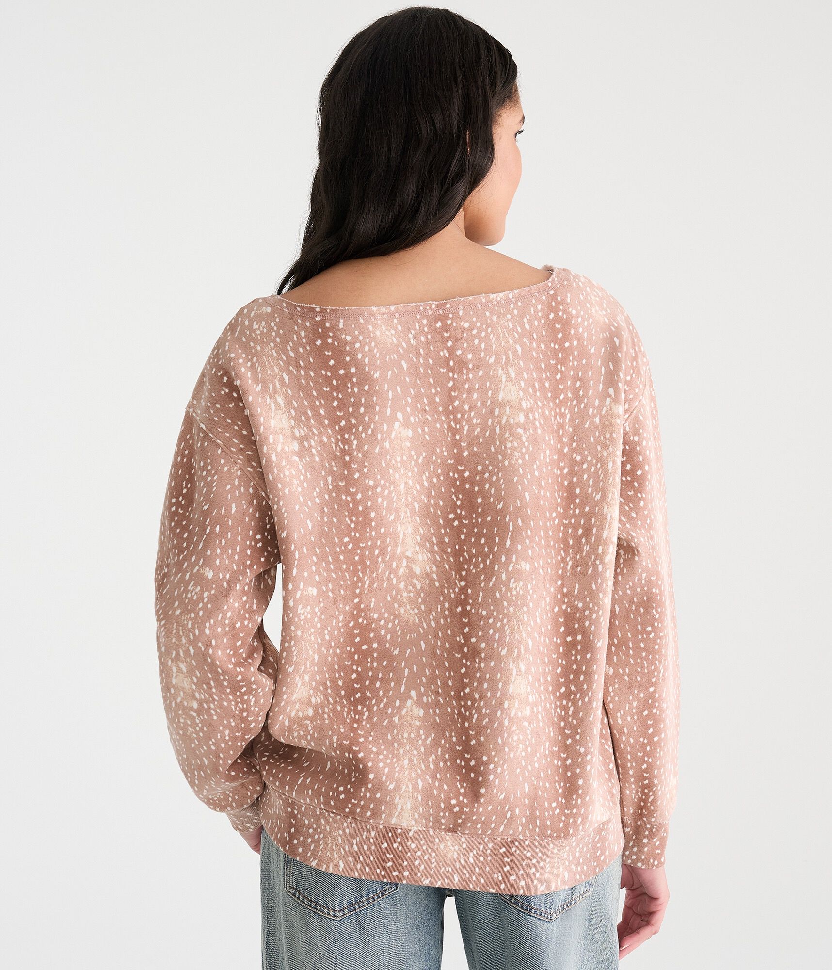 D&eacute;j&agrave; For Aero Deer Print Oversized Off-The-Shoulder Sweatshirt