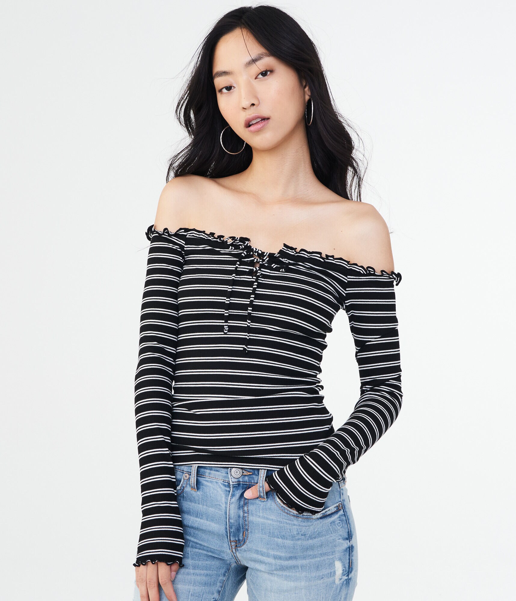 Striped lace up top