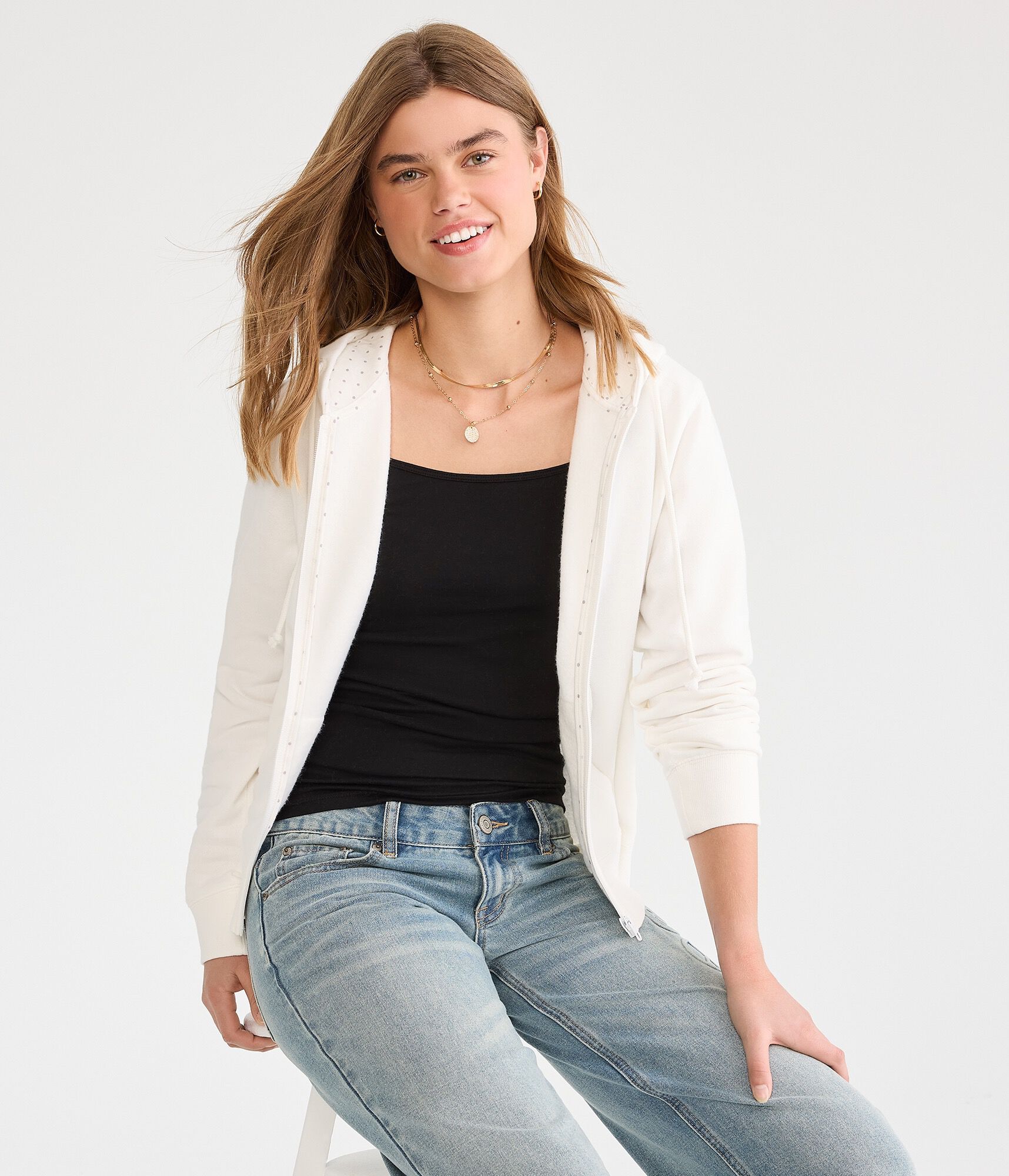 Polka Dot Lined Full-Zip Hoodie