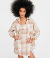 Long Sleeve Oversized Plaid Flannel Button-Down Shirt