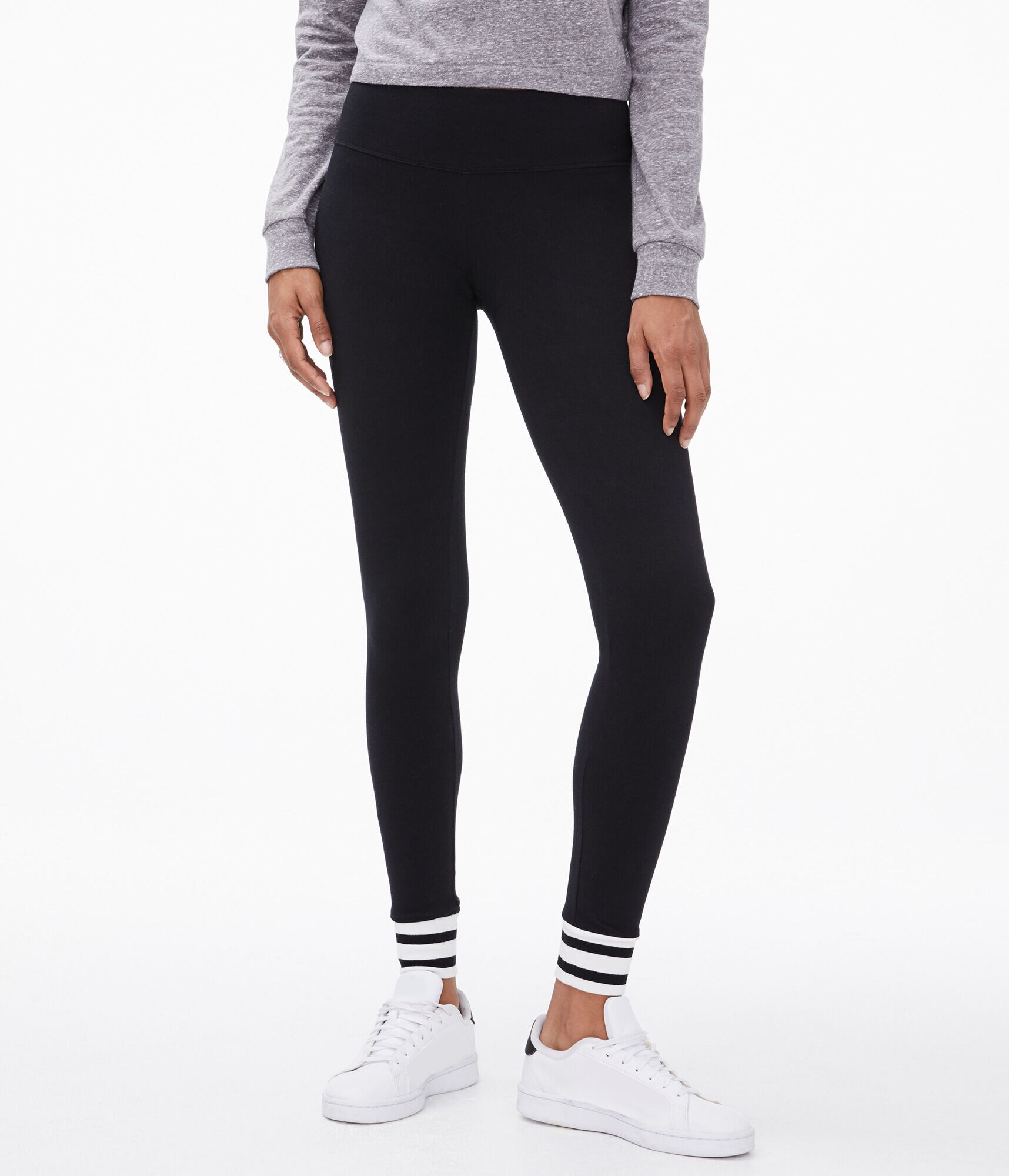 Striped-Cuff Leggings