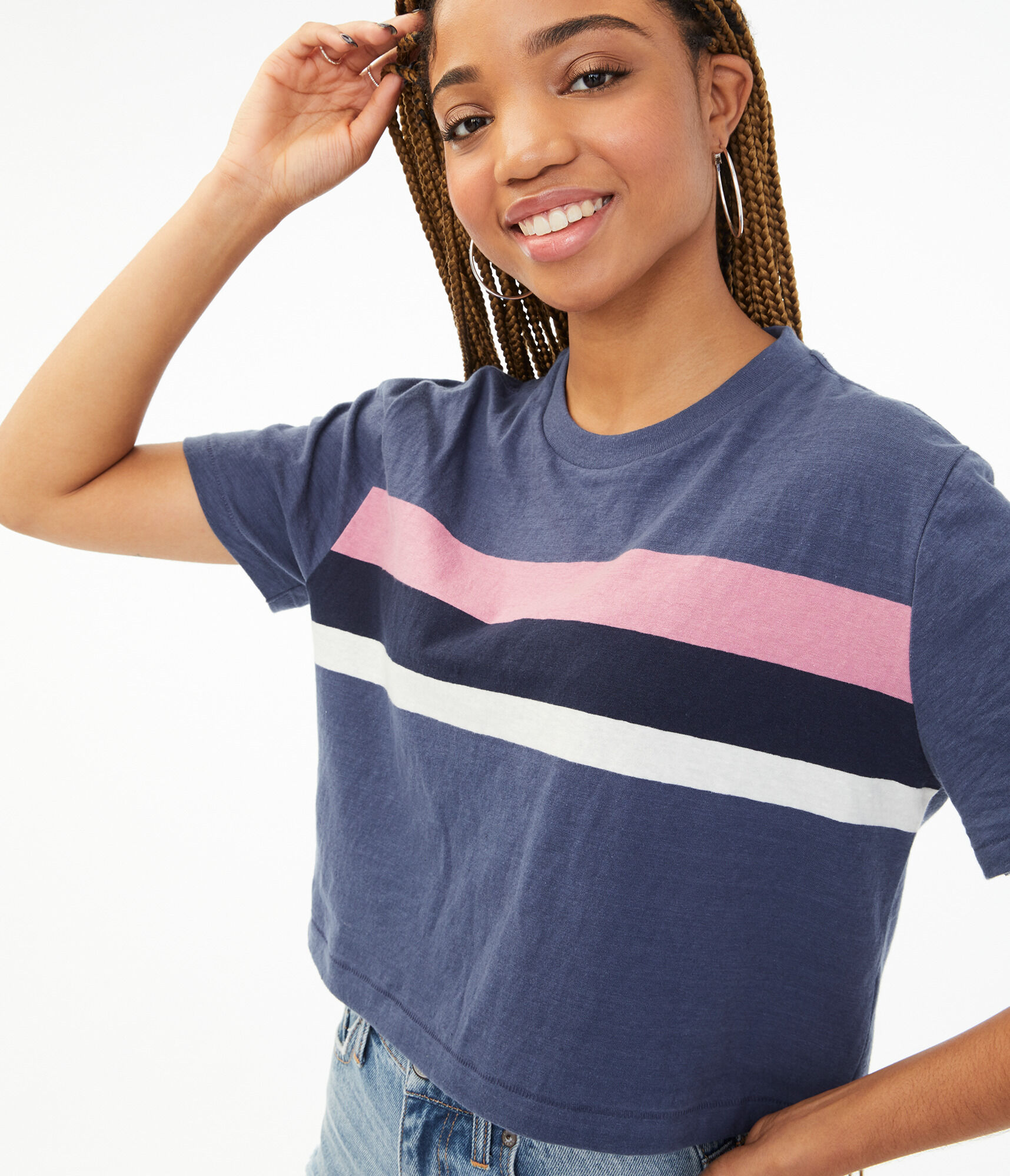 Striped Cropped Boxy Crew Tee