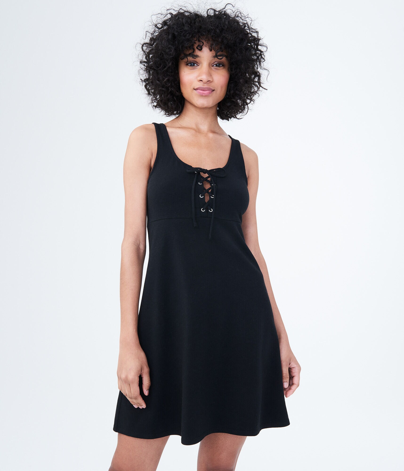 Solid Lace-Up Fit &amp; Flare Dress