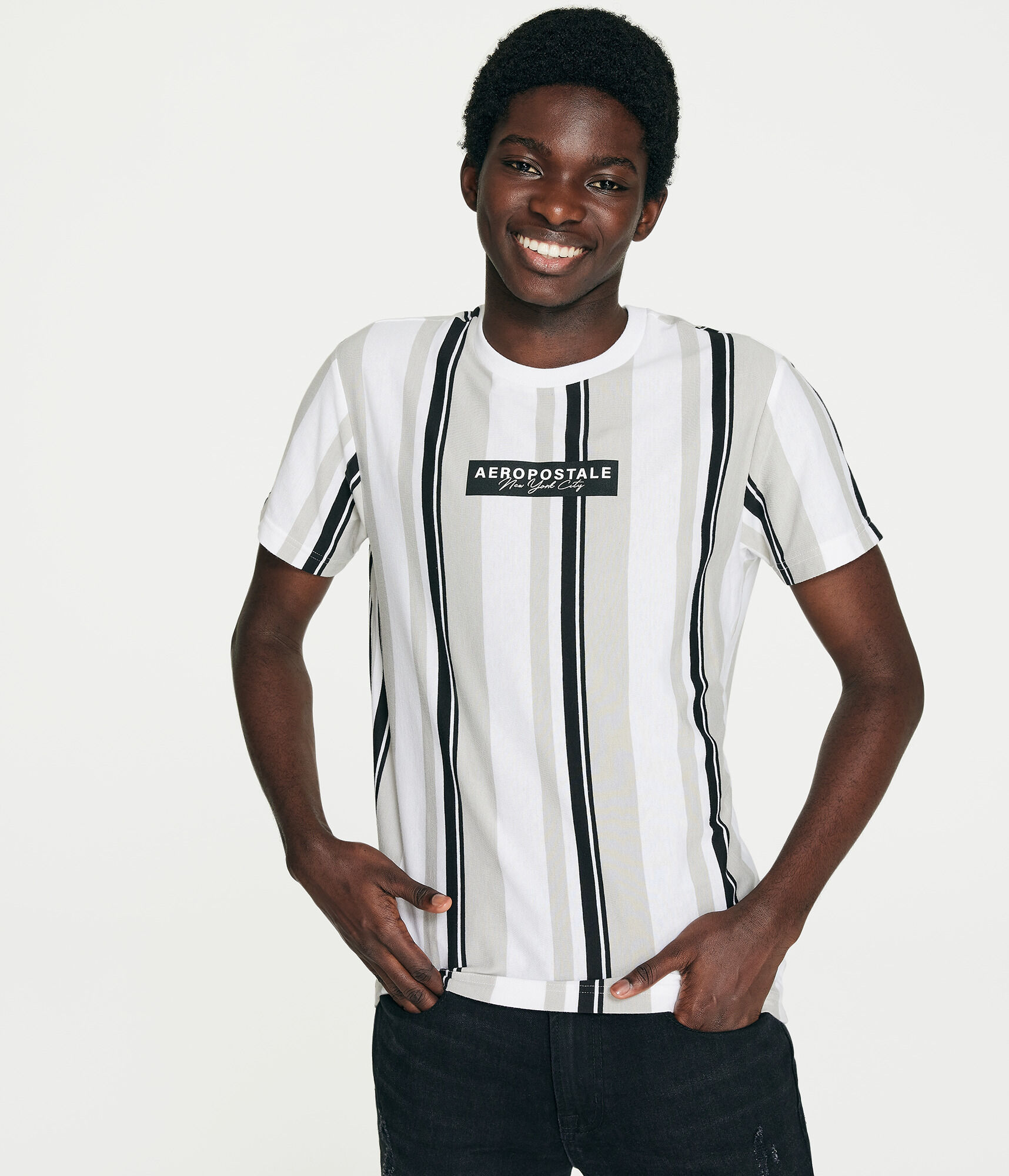 Aero New York City Vertical Stripe Graphic Tee