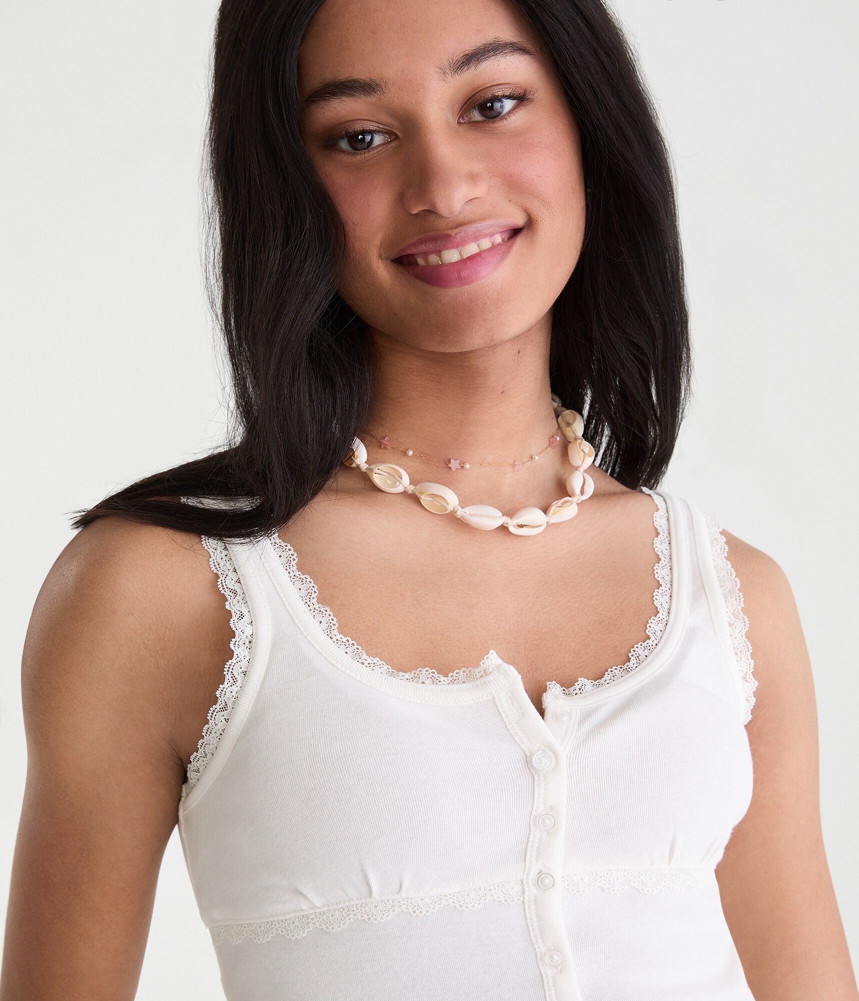 Seriously Soft Lace-Trim Buttoned Tank Top