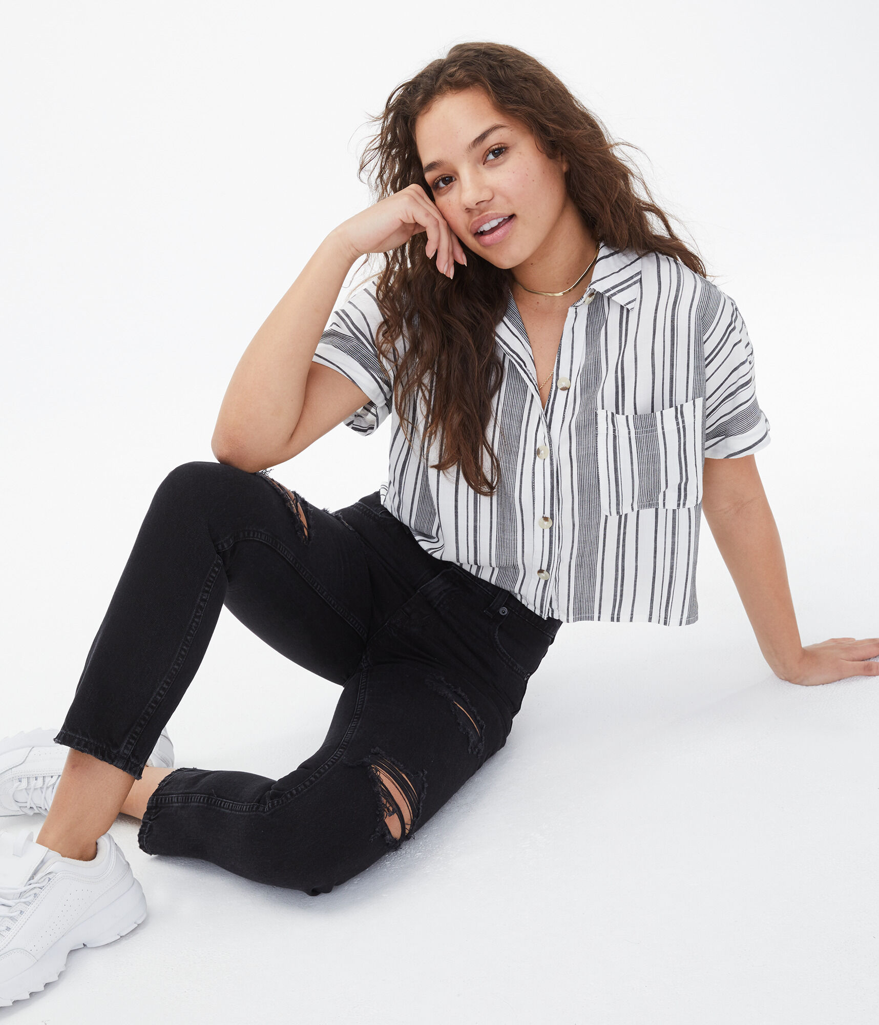 Striped Dolman Button-Down Camp Shirt