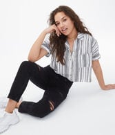 Striped Dolman Button-Down Camp Shirt