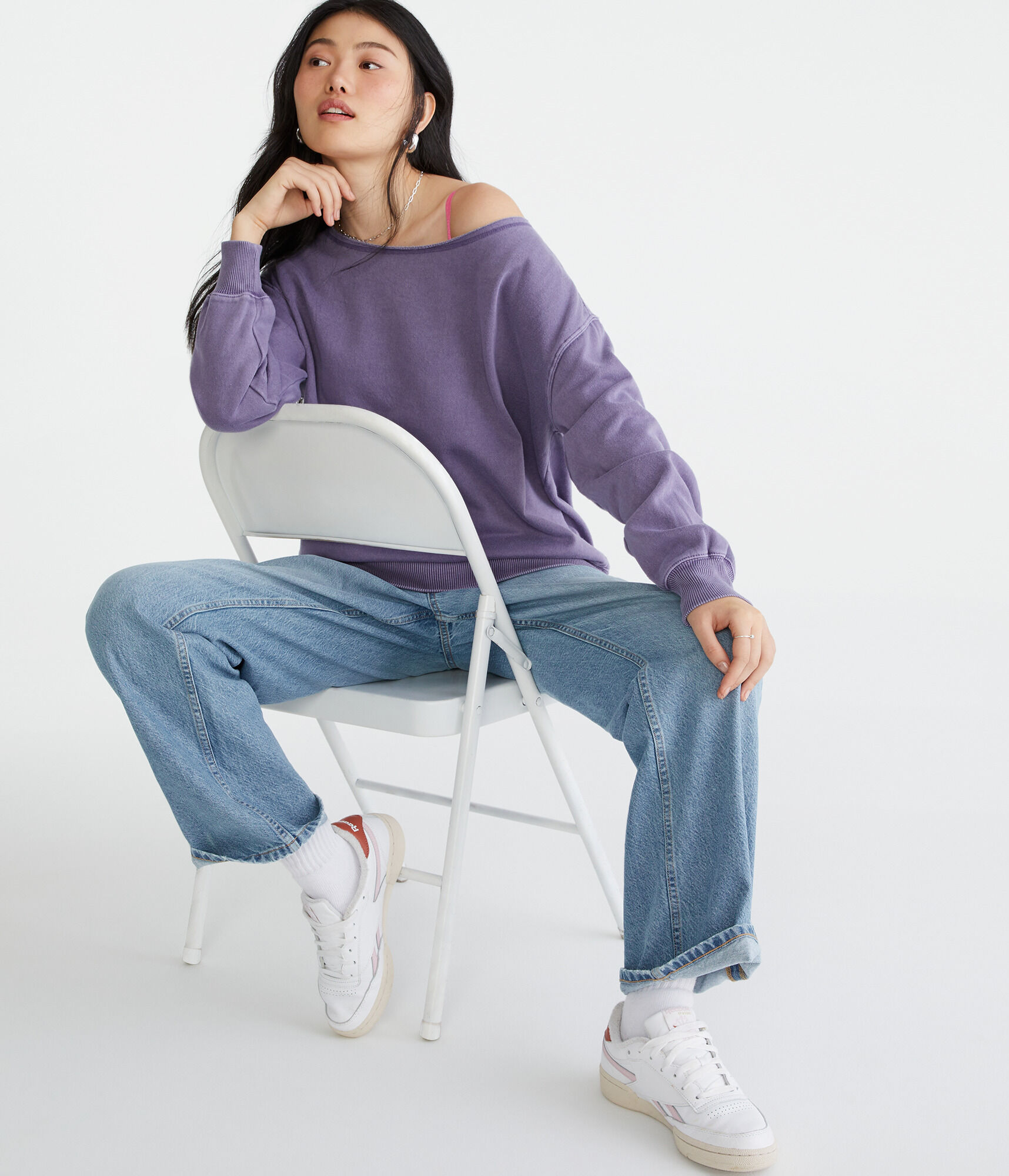 Washed Off-The-Shoulder Sweatshirt