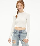 Long Sleeve Mock-Neck Cropped Shrunken Tee