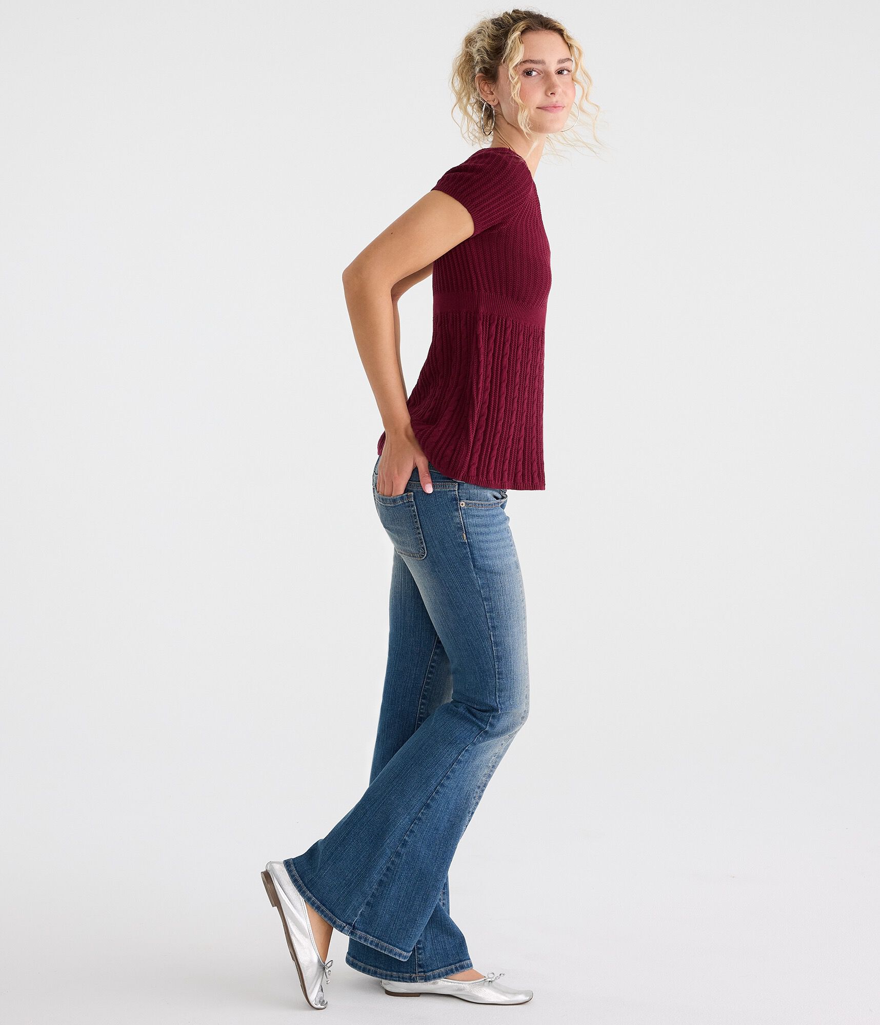 Short Sleeve Scoop-Neck Babydoll Sweater