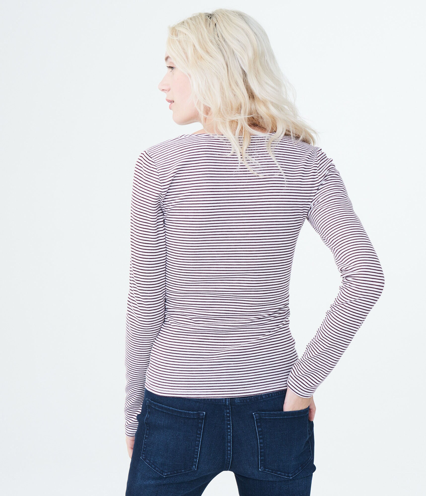 Long Sleeve Striped Sweetheart Bodycon Top