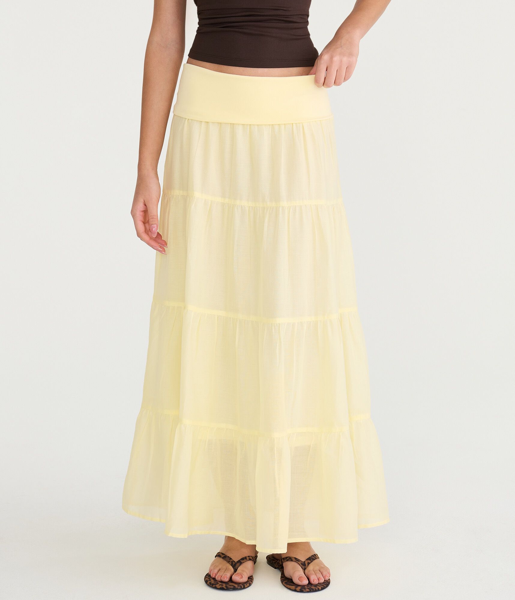 Tiered Fold-Over Maxi Skirt