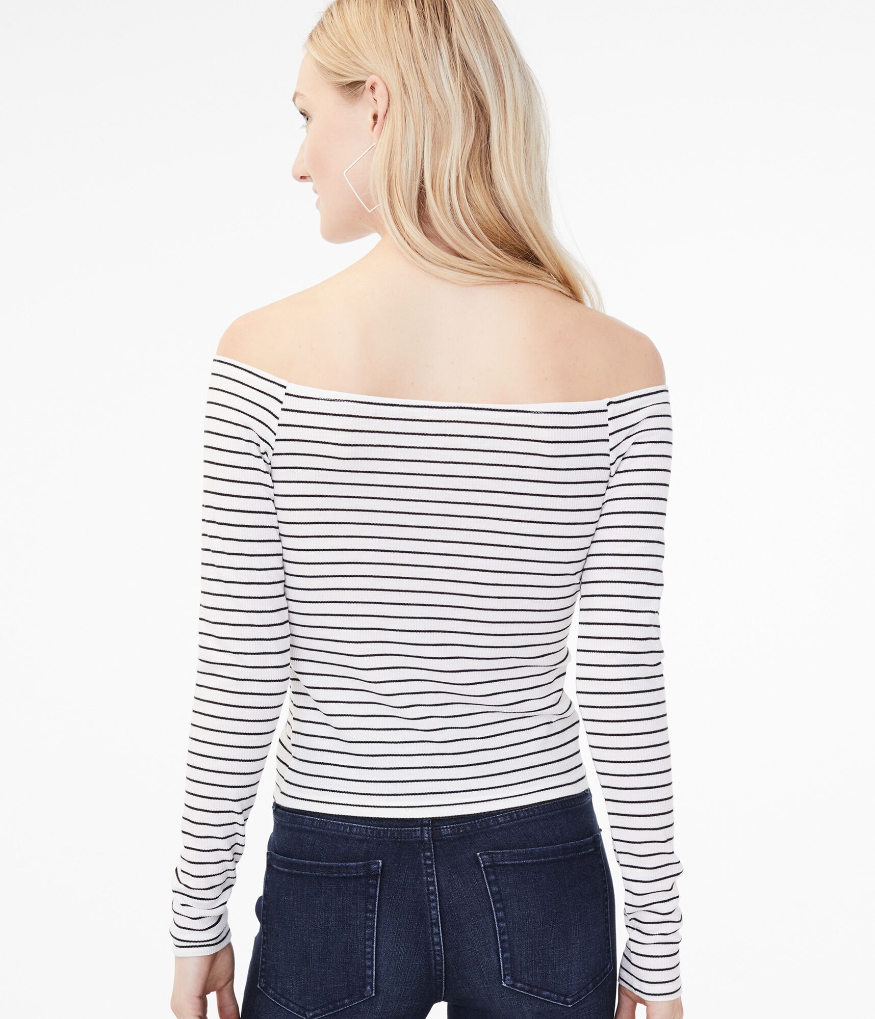 Long Sleeve Striped Lace-Up Off-The-Shoulder Top