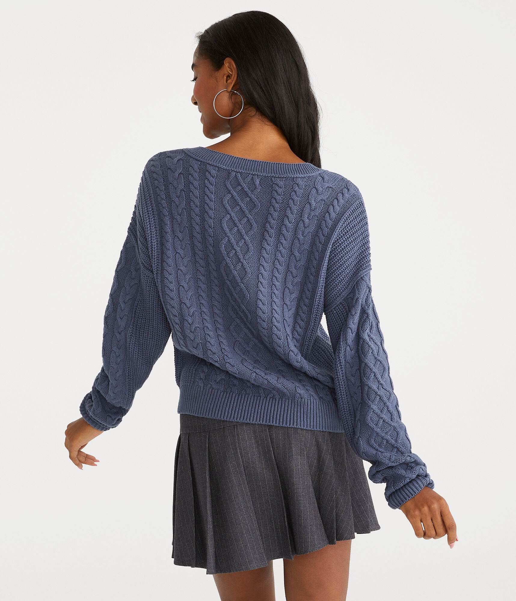 Slouchy Cable V-Neck Sweater