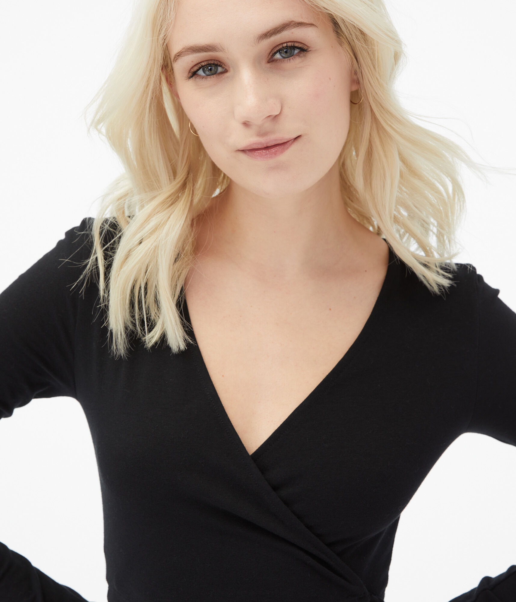 Long Sleeve Seriously Soft Wrap-Front Tie Crop Top