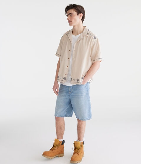 Floral Border Boxy Linen Camp Shirt Floral Border Boxy Linen Camp Shirt