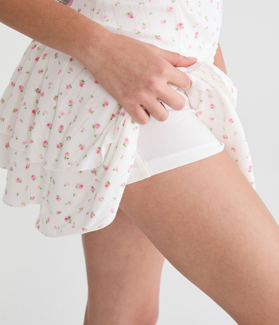 Floral Strapless Pointelle Drop-Waist Mini Dress