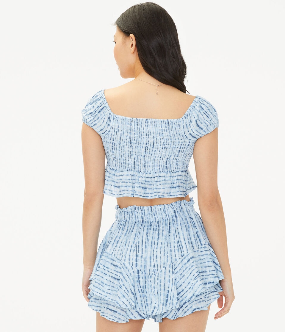 Floral Laced-Front Crop Top
