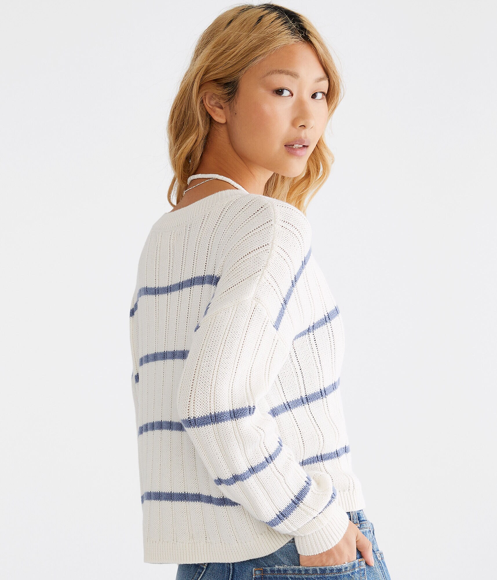 Striped Cropped Crew Sweater