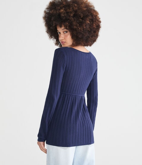 Textured Rib Scoop-Neck Babydoll Sweater Textured Rib Scoop-Neck Babydoll Sweater