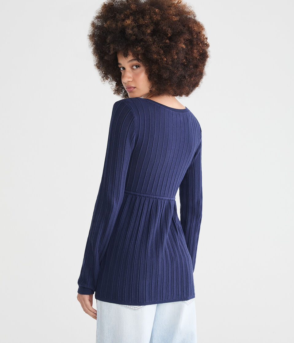 Textured Rib Scoop-Neck Babydoll Sweater