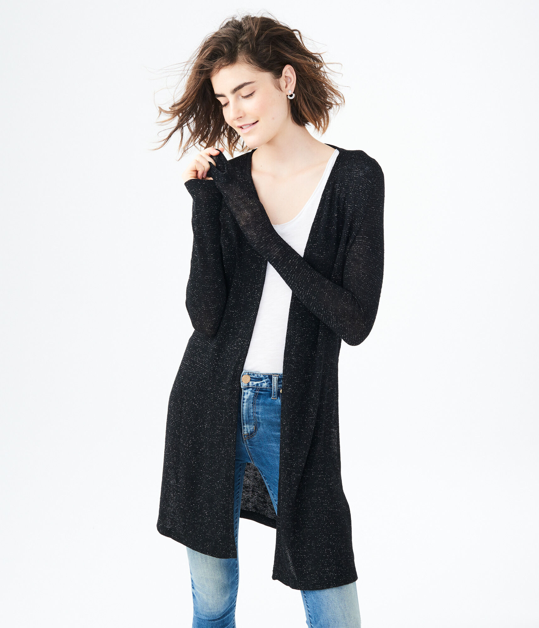 Final Sale -Metallic Split-Hem Cardigan